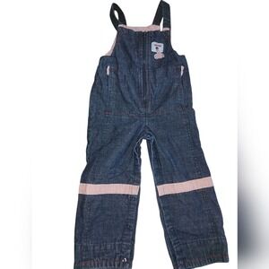 Absorba Baby Denim Overalls Pink Stripe Accent Details Vintage Cute